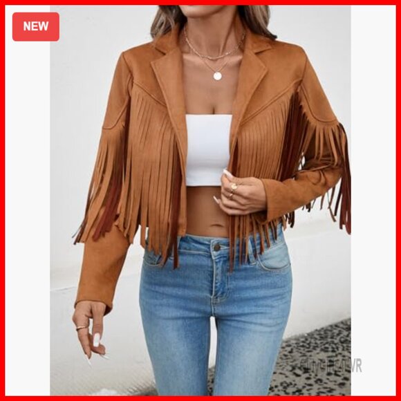 Faux Suede Cropped Jacket with Fringe Tassels and Lining - Picture 3 of 7